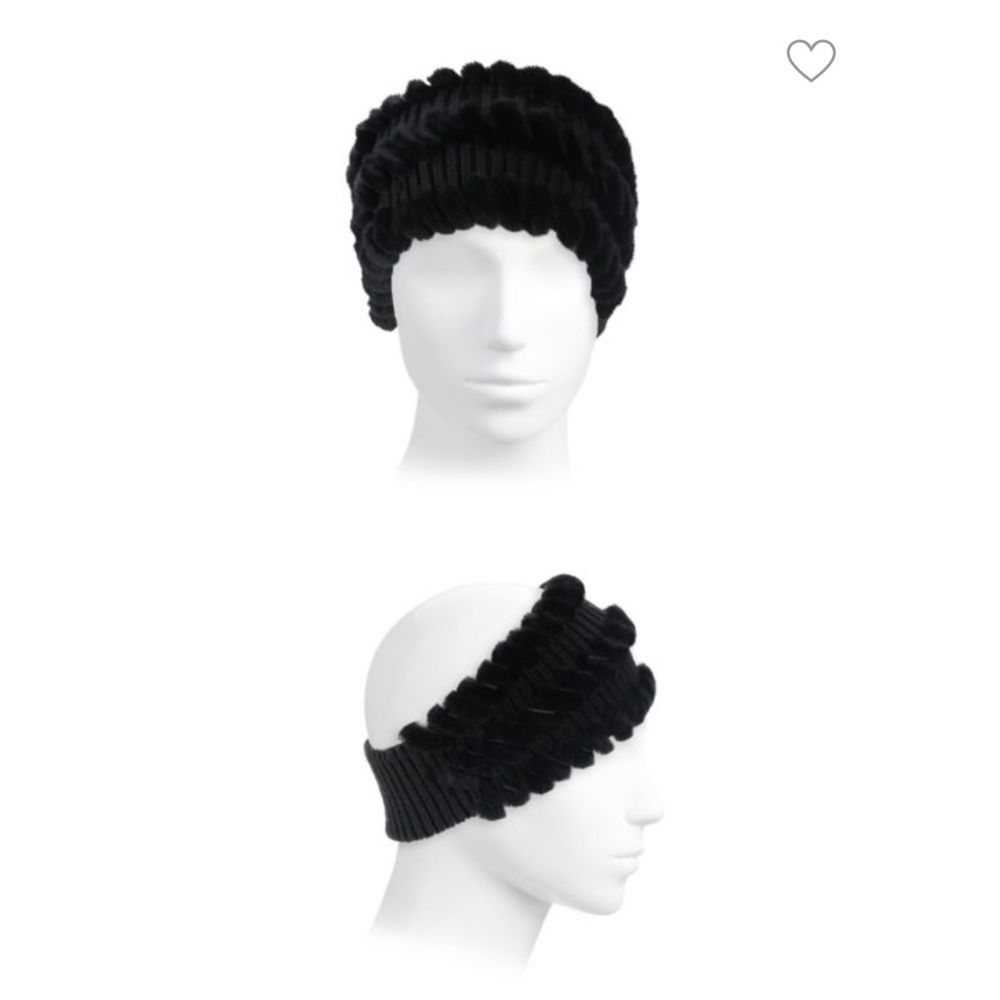 NWT Glamourpuss Rabbit Fur, Wool and Cashmere Headband - Black